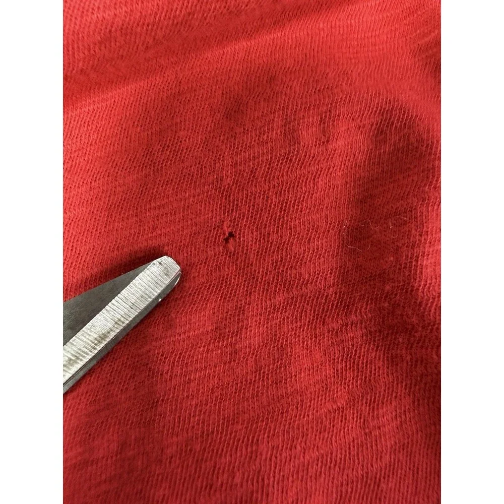Old Navy Womens Large Red Cotton Slub Puff Sleeve Keyhole Blouse Top